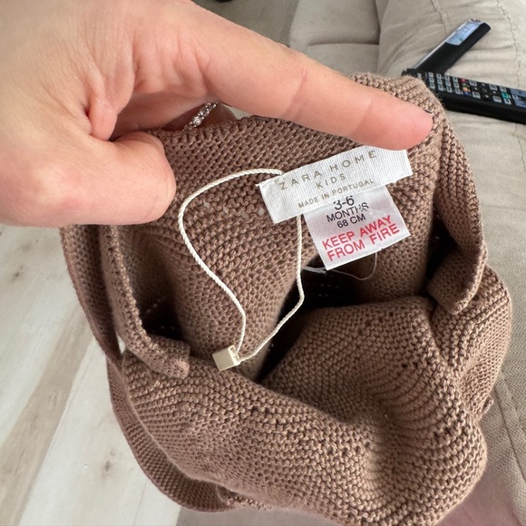 Zara Kids crochet knit romper bubble overalls onesie baby boy girl beige unisex - Picture 4 of 6